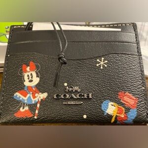 Coach Black Card Holder with Disney Characters NWT